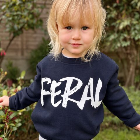 Feral,Sweatshirt,feral child, two wild, wild one, wild thing, sarcastic, humour, slogan, crazy kids, born in lockdown, toddler sweater, jumper, wild and three, wild child, kids sweatshirt, kids sweater, crew neck, youth, infant, children's gifts