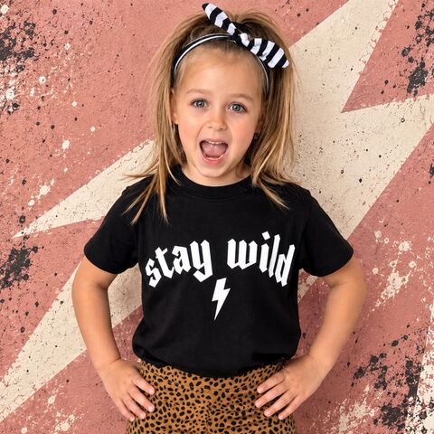 Stay,Wild,Black,or,White,T-Shirt,wild one birthday, stay wild, wild child, wild thing, rock n roll, heavy metal, rocker, kid alternative, funny kids shirt, baby, youth, infant, toddler, trendy t-shirt, shirt, boy, girl, unisex, funny gift, tee, top