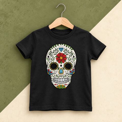 Gothic,Skull,Black,or,White,T-Shirt,gothic skull kids tshirt, baby tee, mexican skull t-shirt, unique kids gifts, sugar skull, candy skull, flower skull, day of the dead, halloween toddler tshirt, trick or treat, 