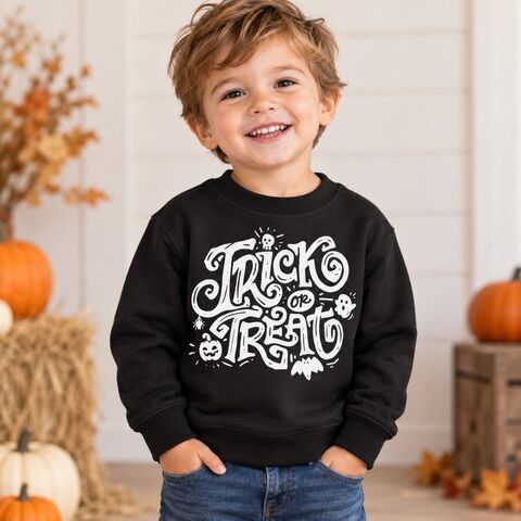 Trick,or,Treat,Sweatshirt,halloween, skeleton, skull, halloween outfit, dress up, costume, trick or treat, spooky, alternative, punk, goth emo, toddler jumper, baby, child, kids sweatshirt, sweater, crew neck, top, unisex, boy, girl, trendy, cool horror