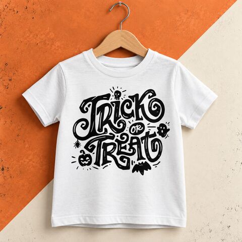 Trick,or,Treat,Black,White,T-Shirt,trick or treat t-shirt, halloween party costume, youth halloween, kids halloween, toddler halloween, spooky jumper, halloween gift