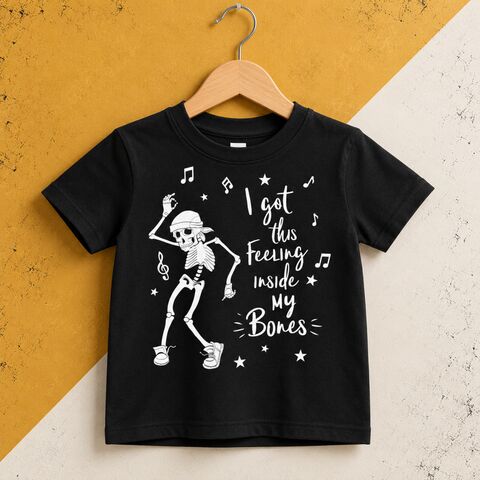 I've,got,this,feeling,Black,or,White,T-Shirt,skeleton shirt, halloween costume, youth halloween, kids halloween, toddler halloween, i've got this feeling inside my bones, funny halloween dress up, spooky, 
