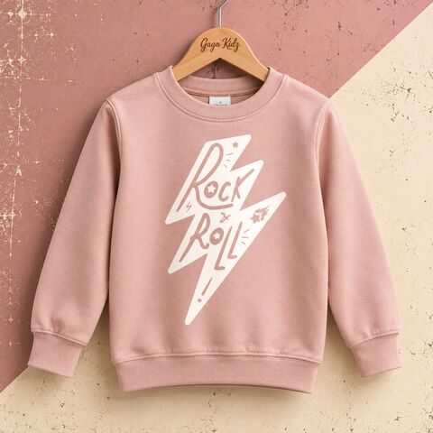 Rock,&,Roll,Dusty,Pink,Sweatshirt,super cool awesome, trendy rock n roll girl, thunderbolt, rock lightning bolt, baby, kids sweatshirt, kids sweater, crew neck sweater, baby sweater, baby sweatshirt, toddler sweatshirt, girls sweater, girls clothes