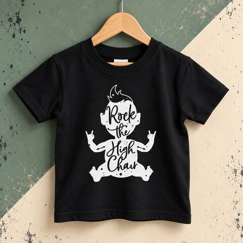 Rock,the,High,Chair,Black,or,White,T-Shirt,rock the high chair, stay cool kids, little rocker, rock star, kids rock, rock baby, rock n roll, rocker clothes, rock tshirt, festival tshirt, music festival, festival clothing, festival wear, kids music festival, rocker shirt, alternative baby