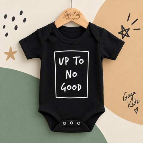 Up,to,no,Good,Black,or,White,Bodysuit,up to no good, slogan baby, gaga kidz, funny baby, funny toddler, new baby gifts, sarcastic baby, funny baby clothes, funny baby gifts, baby shower ideas, baby clothing, hipster baby clothes