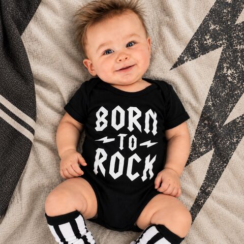 Born,To,Rock,Black,or,White,Bodysuit,born to rock baby bodysuit, rock baby onesie, heavy metal baby, heavy metal babygrow, acdc romper, alternative baby clothes, cotton baby grow, funny baby grow, cool baby clothes, funny baby clothes, alternative baby gift, unisex baby clothes, baby music
