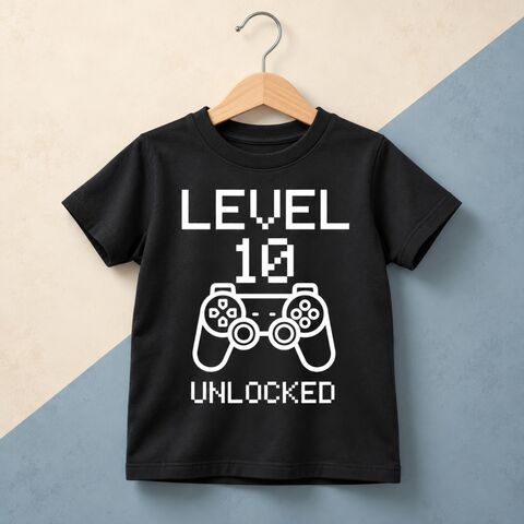 Level,Unlocked,(Select,Age),T-Shirt,one, two, three, four, five, six, seven, eight, nine, ten, kids birthday t-shirt, party gift, outfit, age, wild, cake smash, 1st, gamer, sony, playsation, gaming, nintendo, geek, FPS, controller, level unlocked, winner, number