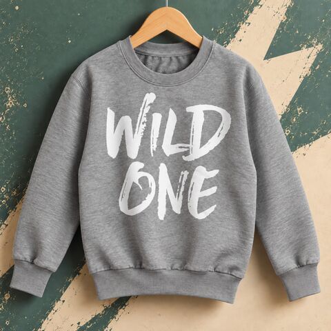 Wild,One,Grey,Sweatshirt,alternative indie kid cool trendy hipster fashion, wild and one, grey marl, 1st birthday gift, aged 1, turning one, 1st birthday party outfit, boy girl, child, sweater, pullover, jumper, toddler