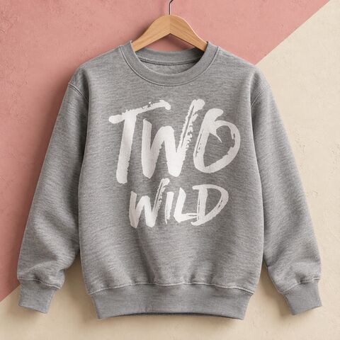 Two,Wild,Grey,Sweatshirt,two wild, grey marl, wild & two, wild 2nd birthday gift, aged 2, turning two, 2nd birthday party outfit, wild one, wild boy girl, wild child, kids sweatshirt, the birthday girl, toddler sweatshirt, 