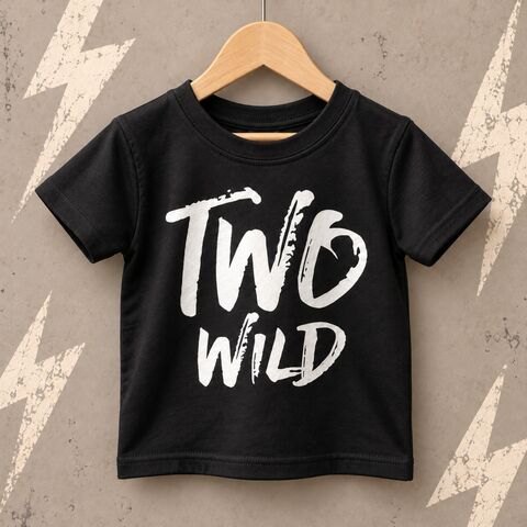 Two,Wild,Black,or,White,T-Shirt,wild child, too, two wild child, wild thing, two and wild, 2nd birthday party outfit gift, second tee, top, tshirt, kids, baby, youth, infant, toddler, trendy t-shirt, shirt, unisex, cool, boy, girl