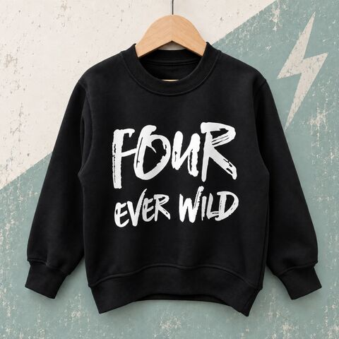 Four,Ever,Wild,Sweatshirt,toddler sweater, birthday jumper, wild and four, 4 ever wild, forever wild, wild child, kids sweatshirt, kids sweater, crew neck sweater, fourth birthday top, 4th birthday party outfit, toddler crew neck, turning 4, aged 4, gift for 4 year old