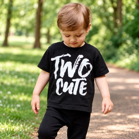 Two,Cute,Black,or,White,T-Shirt,two cute, wild child, too, two wild child, wild thing, two and wild, 2nd birthday party outfit gift, second tee, top, tshirt, kids, baby, youth, infant, toddler, trendy t-shirt, shirt, unisex, cool, boy, girl