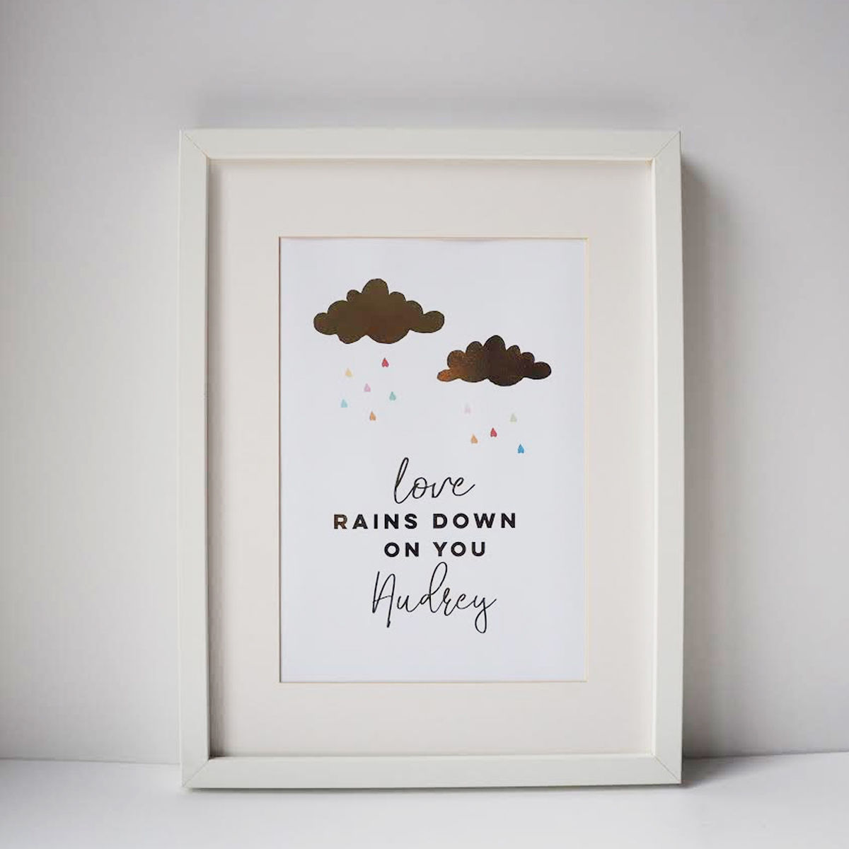 Personalised Love Rains Down On You Gold Foil Print - Real Gold Foil Print - Personalised Gold Foil Print - Nursery Print - Children's Print - product images  of 