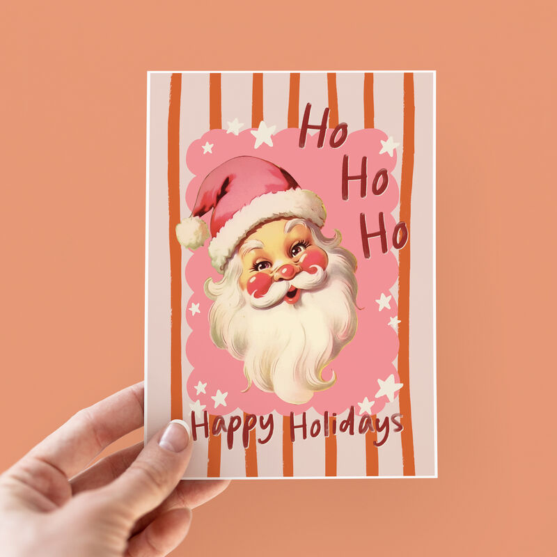 Happy Holidays Retro Santa Christmas Card - product images  of 