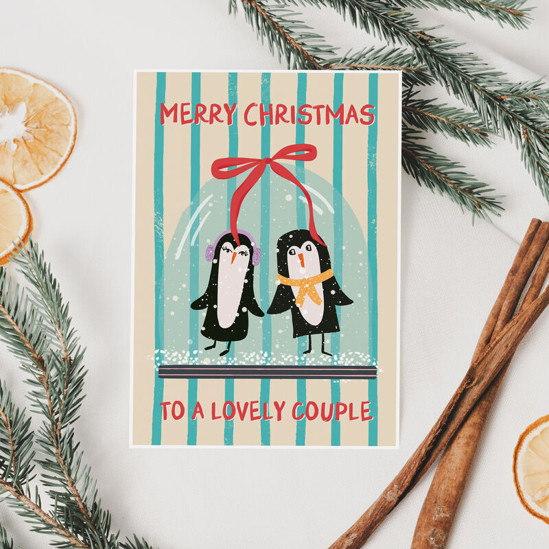 Cute Penguin Couple Christmas Card - product images  of 