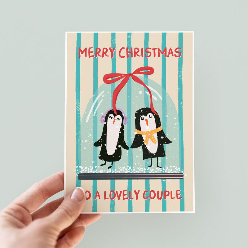 Cute Penguin Couple Christmas Card - product images  of 