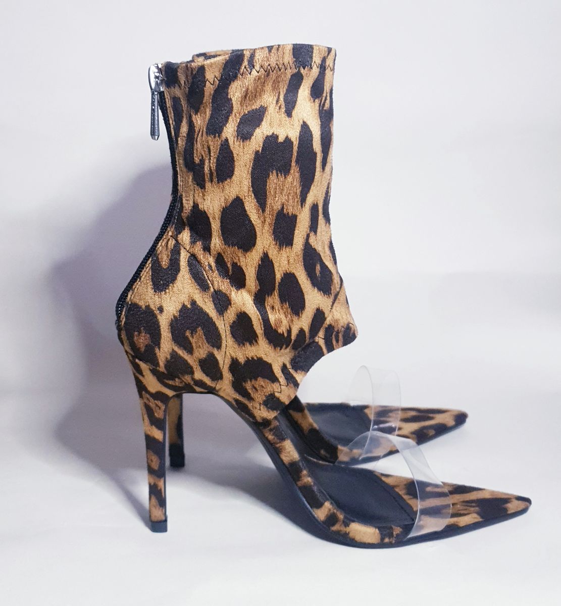 leopard print perspex heels