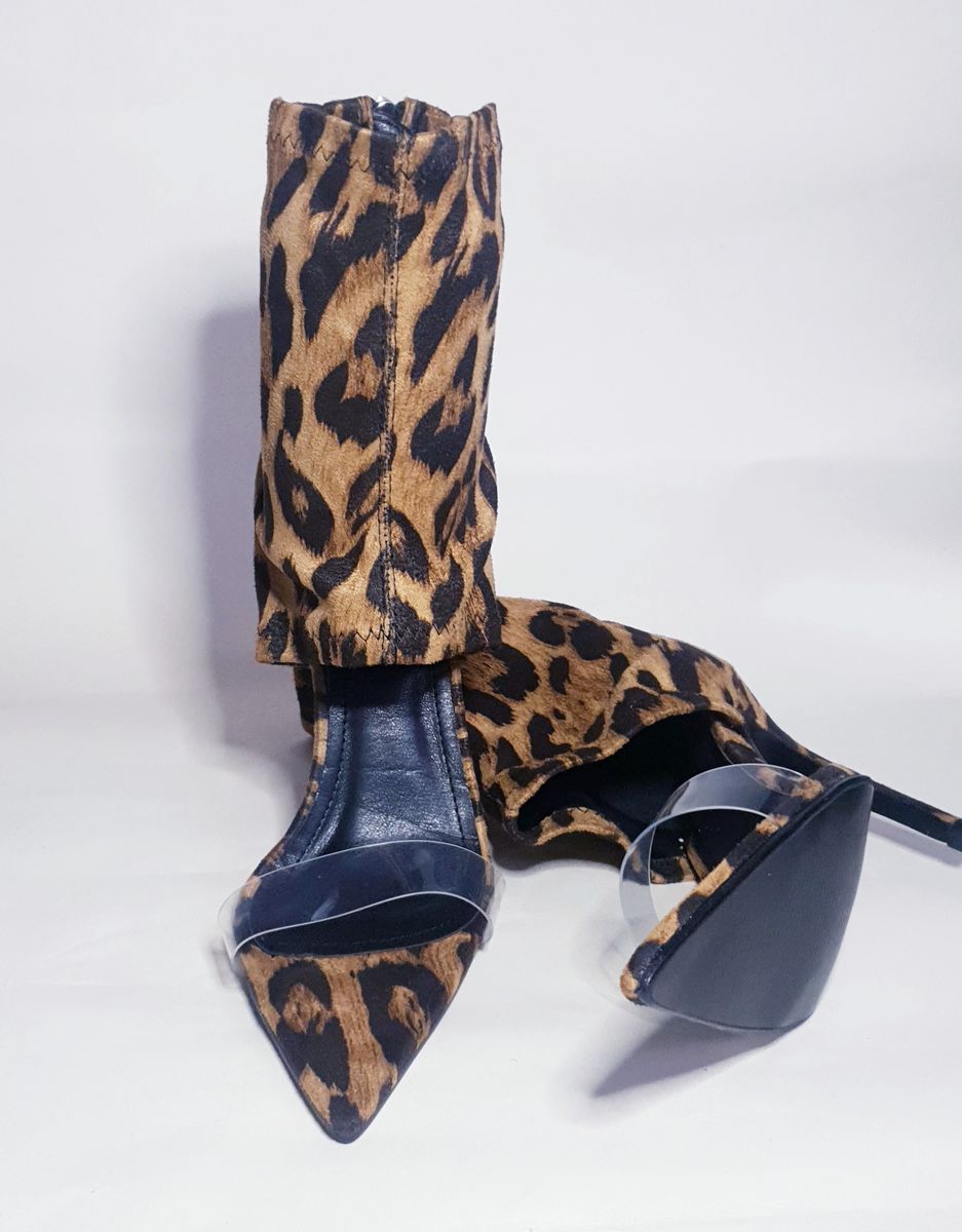 leopard print perspex heels