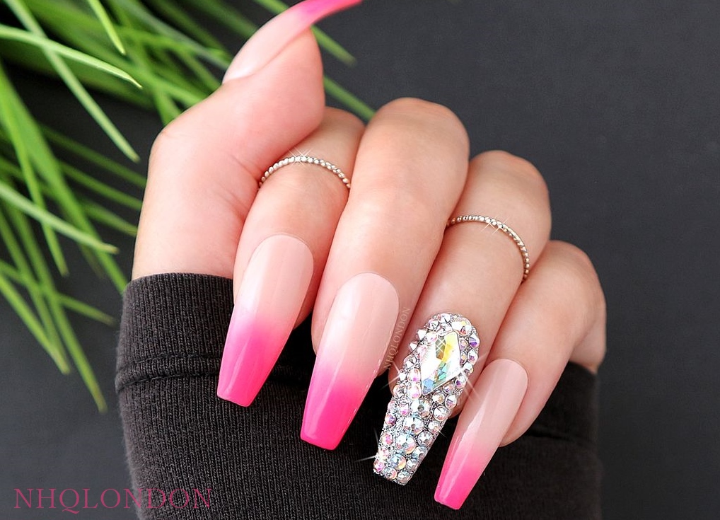 barbie nails, pink coffin nails, pink press on nails, Glambition NHQ LONDON