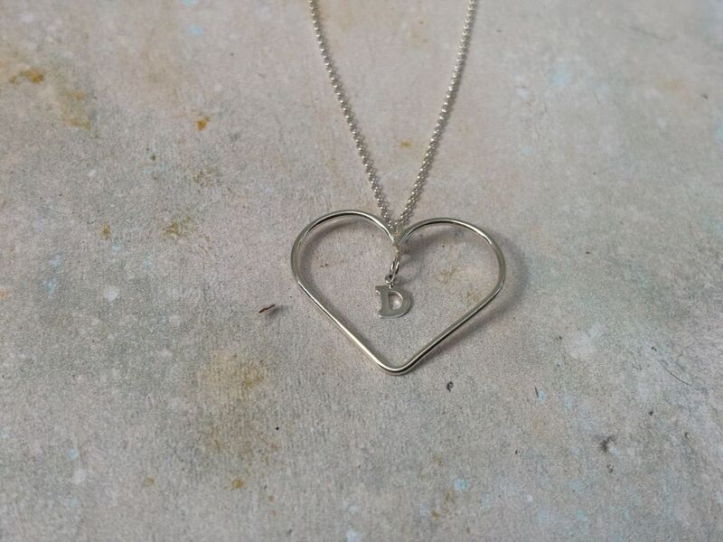 Silver wire heart necklace with star or letter - product images  of 