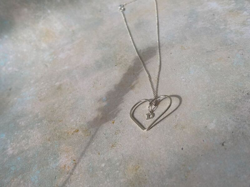 Silver wire heart necklace with star or letter - product images  of 