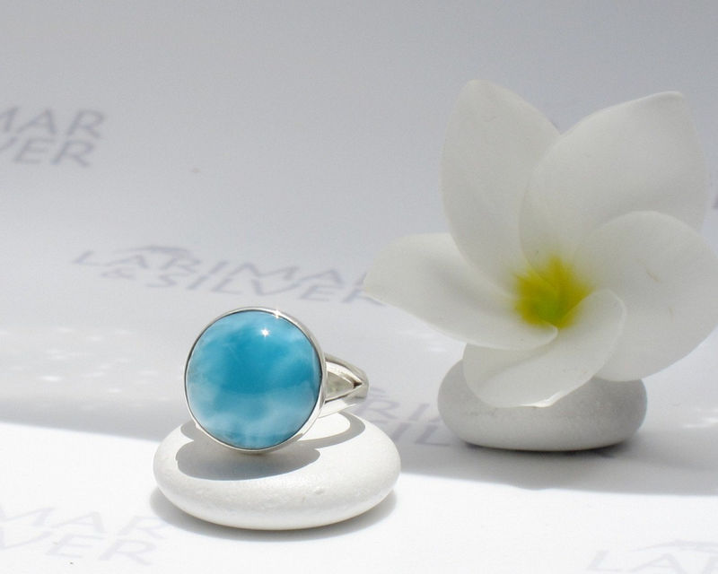 Bague Argent Sterling Avec Larimar Bleu - Design Cluster Unique - Taille 6.5 - Neuve Sans Boîte