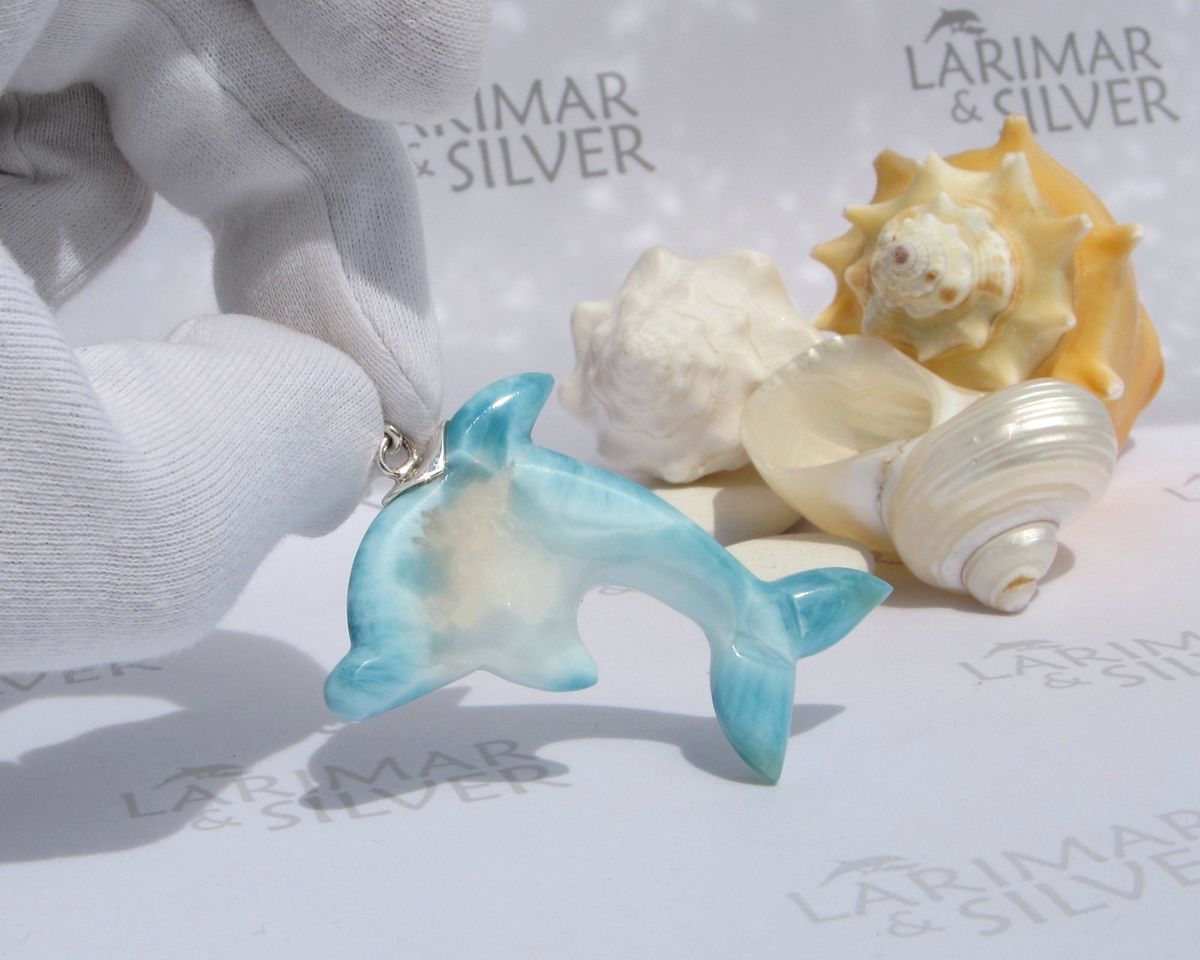 SOLD OUT - Larimar dolphin pendant, Dolphin Koi  - product images  of 