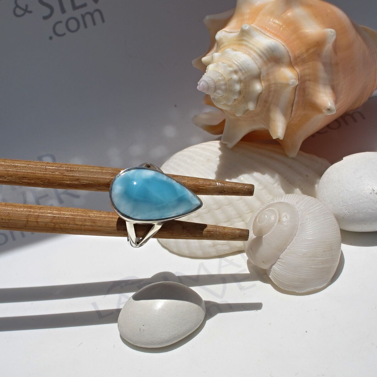Relaxing Caribbean turquoise Larimar ring size 7, Beach Girl - ET3473 - product images  of 