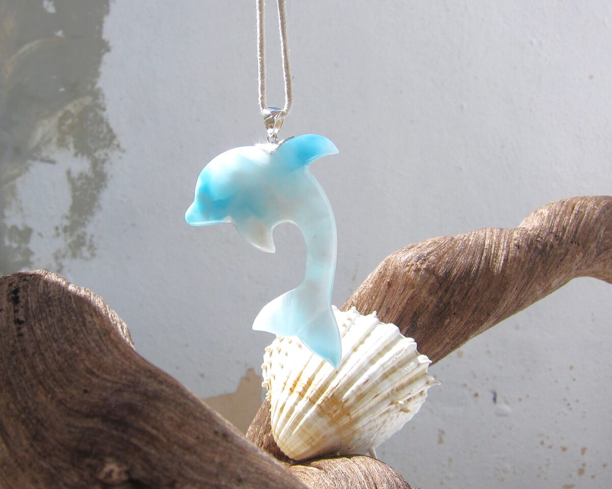 OOAK Larimar dolphin pendant, Sunrise Leap - ET3703 - product images  of 