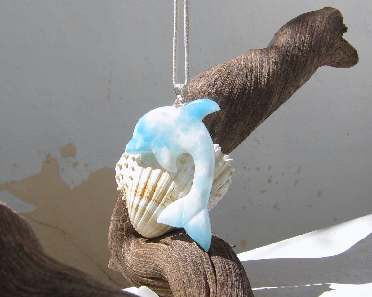 OOAK Larimar dolphin pendant, Sunrise Leap - ET3703 - product images  of 