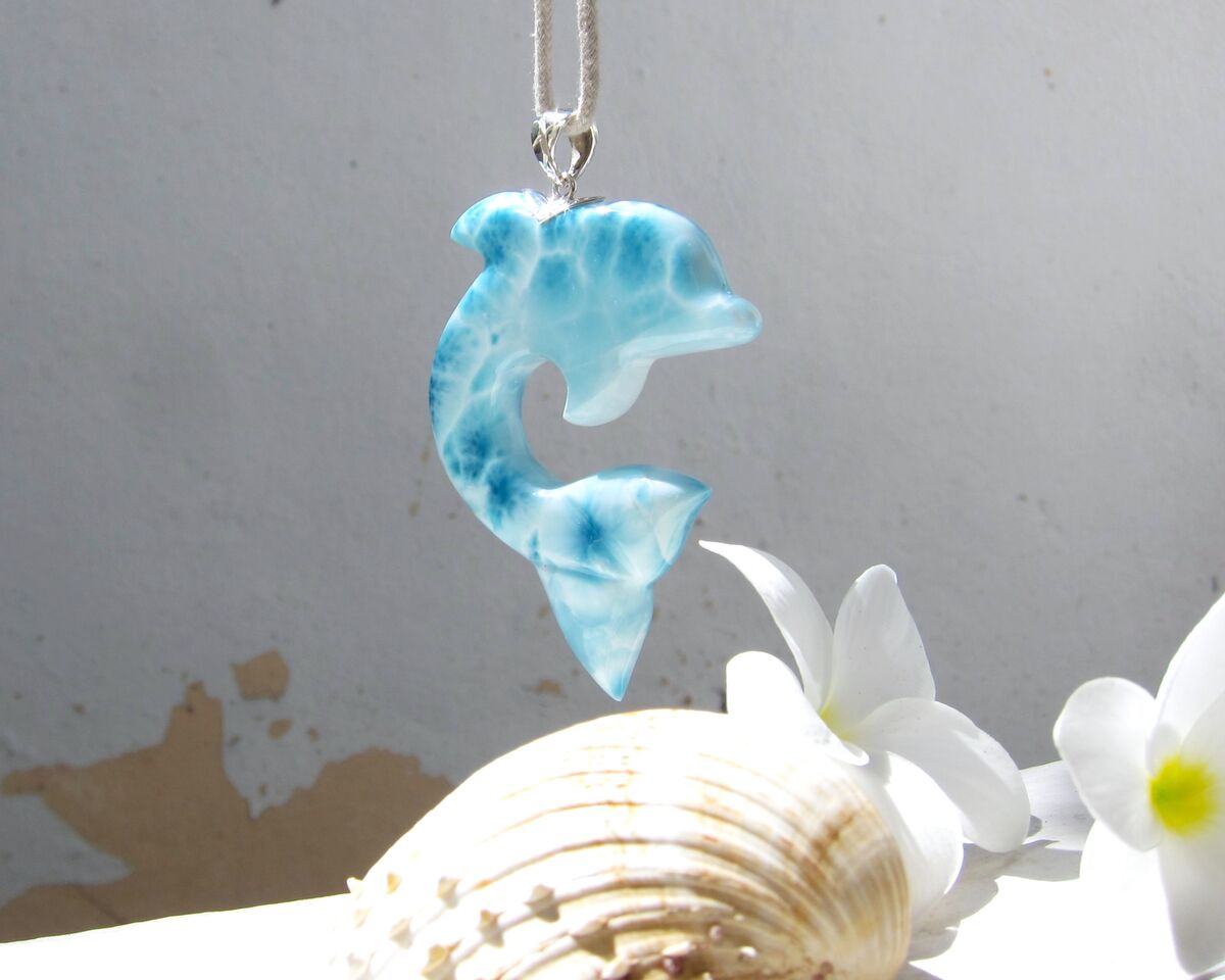 AAAA turtleback Larimar dolphin pendant, The Amazing Great Surfer - ET3704 - product images  of 