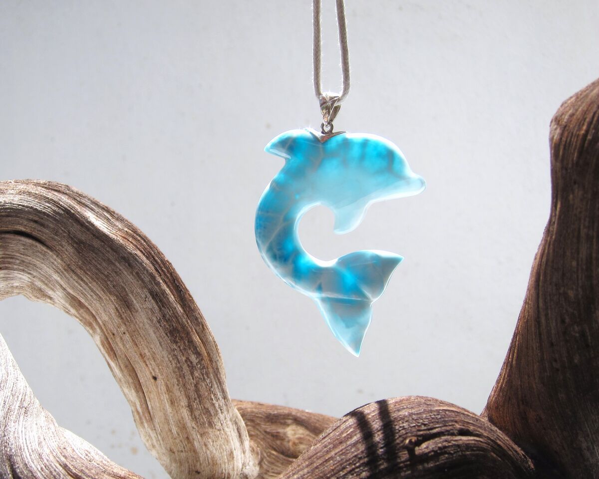 AAAA turtleback Larimar dolphin pendant, The Amazing Great Surfer - ET3704 - product images  of 