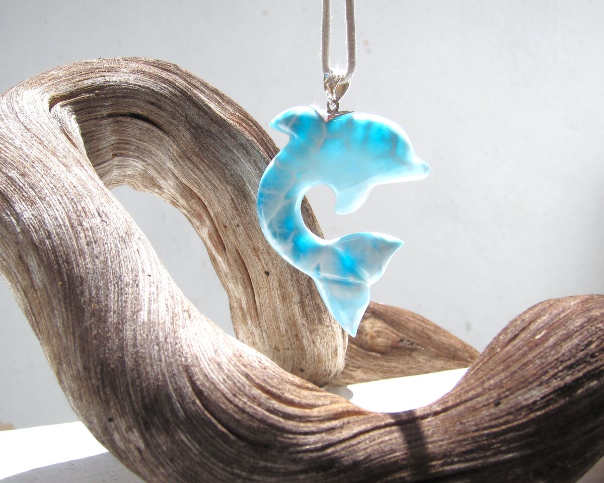 AAAA turtleback Larimar dolphin pendant, The Amazing Great Surfer - ET3704 - product images  of 