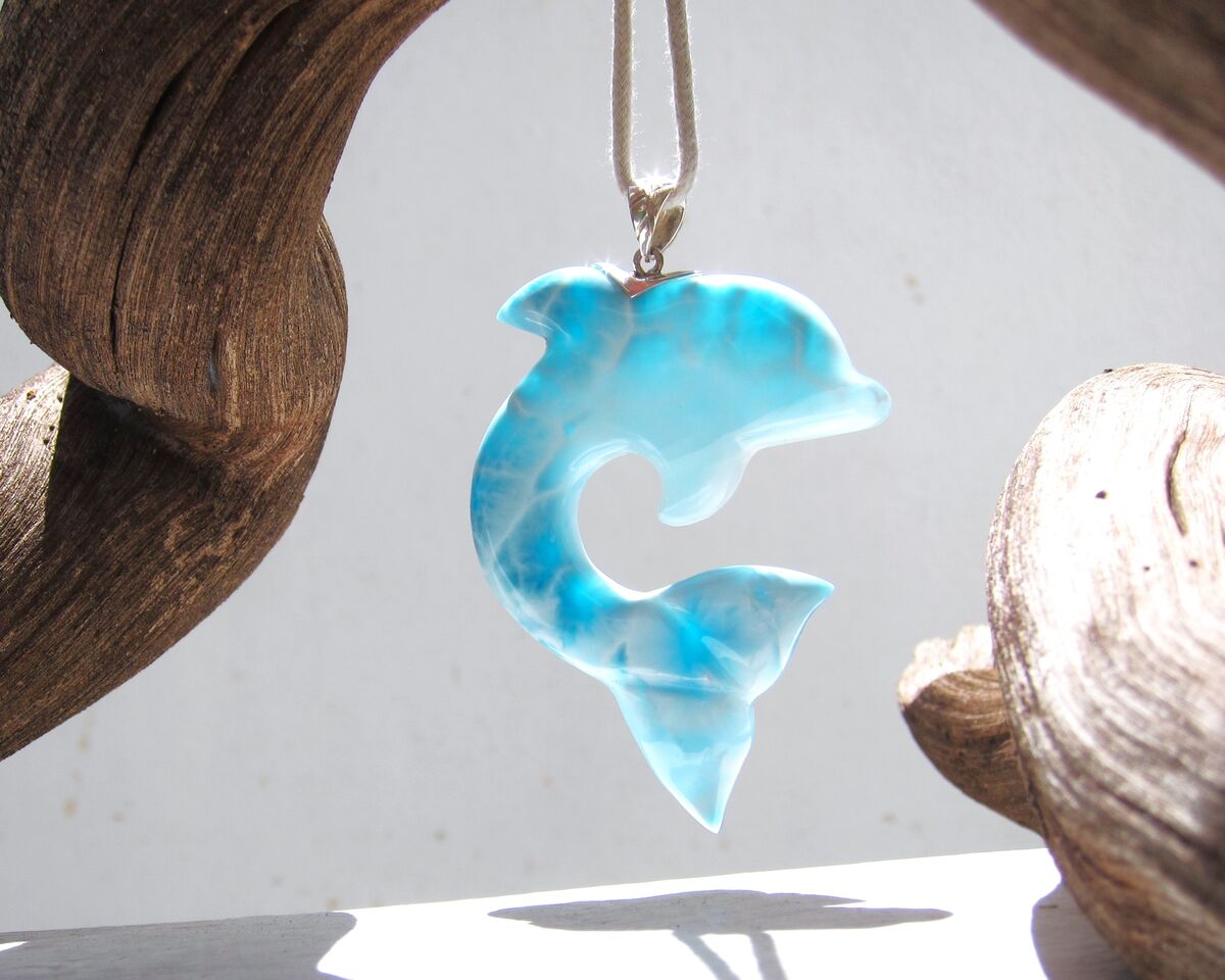 AAAA turtleback Larimar dolphin pendant, The Amazing Great Surfer - ET3704 - product images  of 