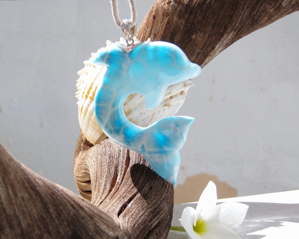 AAAA turtleback Larimar dolphin pendant, The Amazing Great Surfer - ET3704 - product images  of 