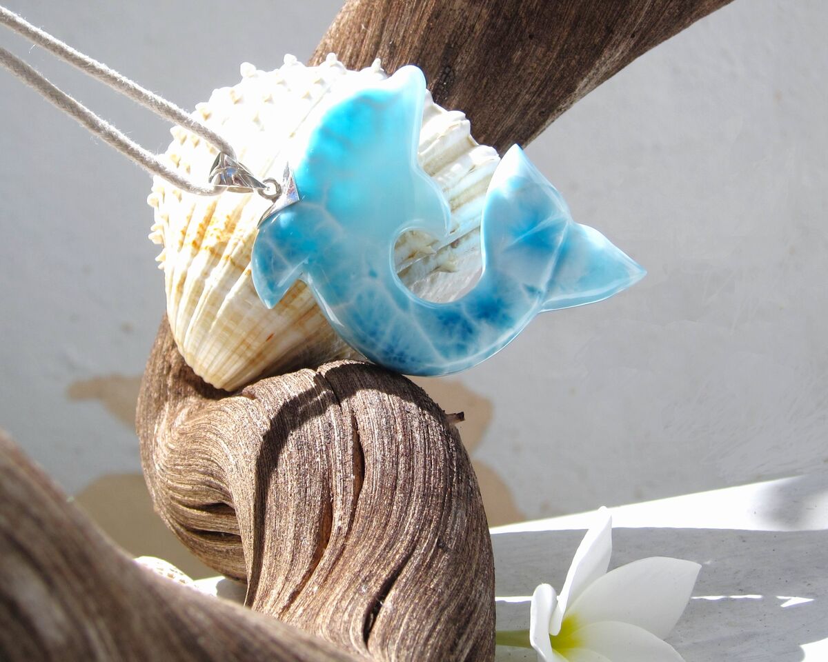 AAAA turtleback Larimar dolphin pendant, The Amazing Great Surfer - ET3704 - product images  of 