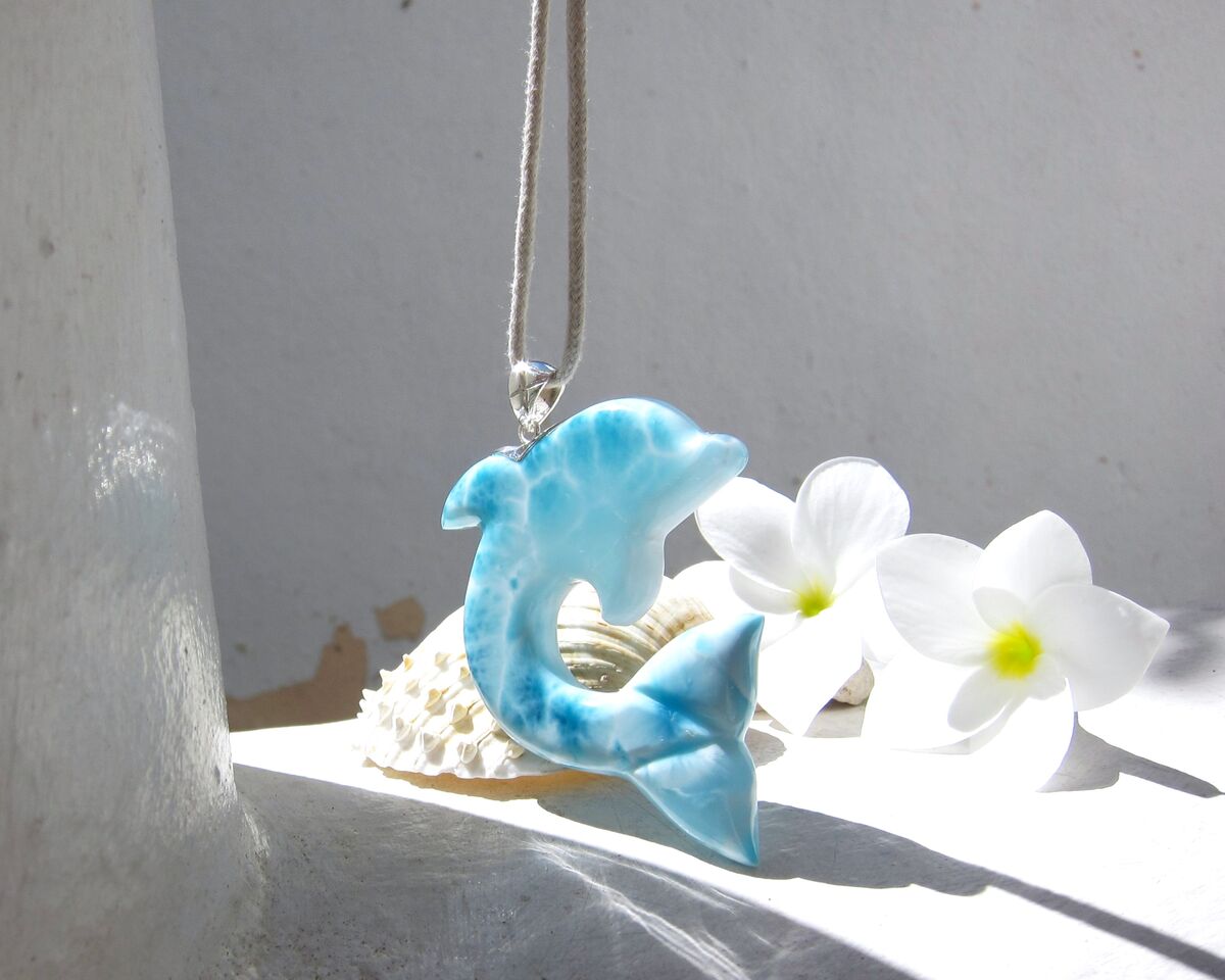 AAAA turtleback Larimar dolphin pendant, The Amazing Great Surfer - ET3704 - product images  of 
