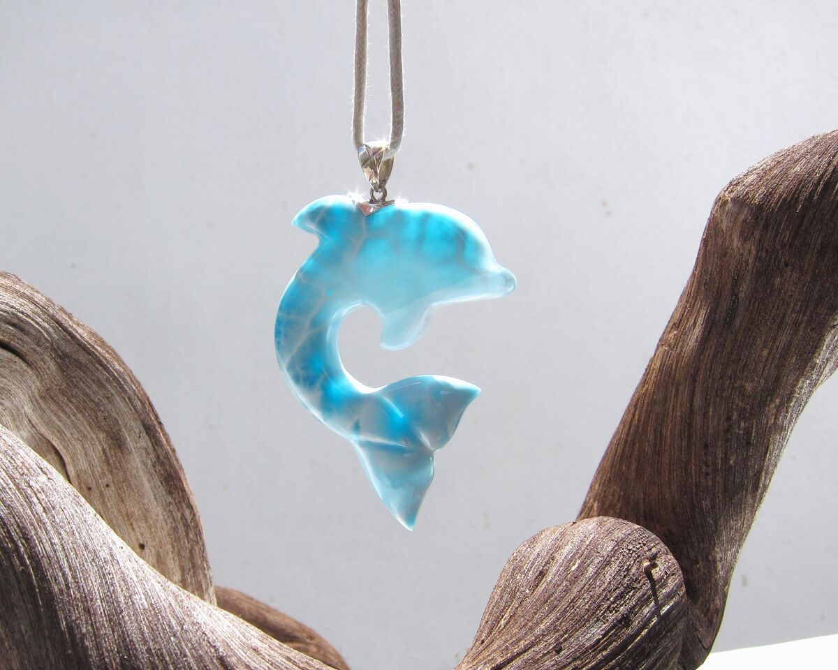 AAAA turtleback Larimar dolphin pendant, The Amazing Great Surfer - ET3704 - product images  of 