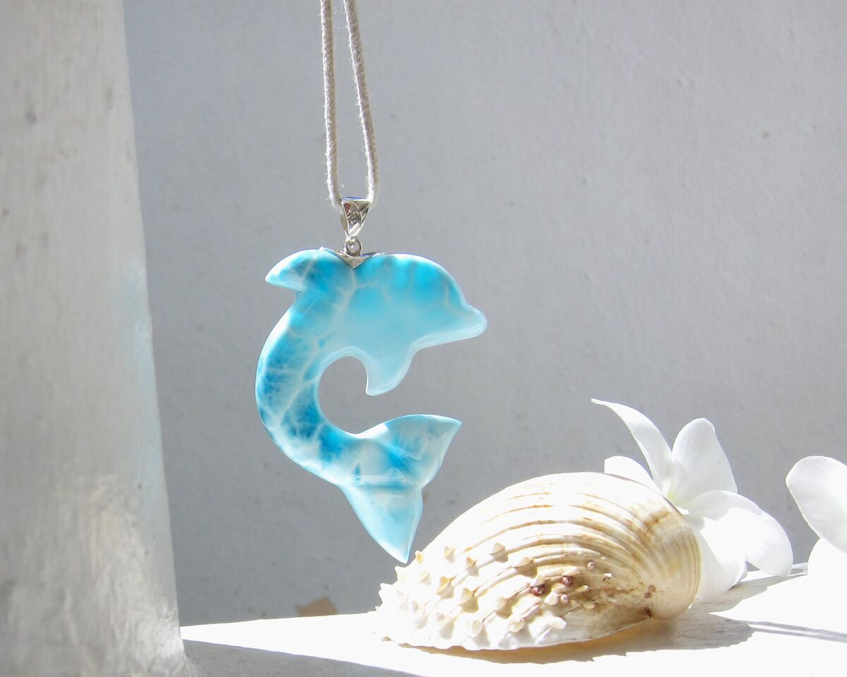 AAAA turtleback Larimar dolphin pendant, The Amazing Great Surfer - ET3704 - product images  of 