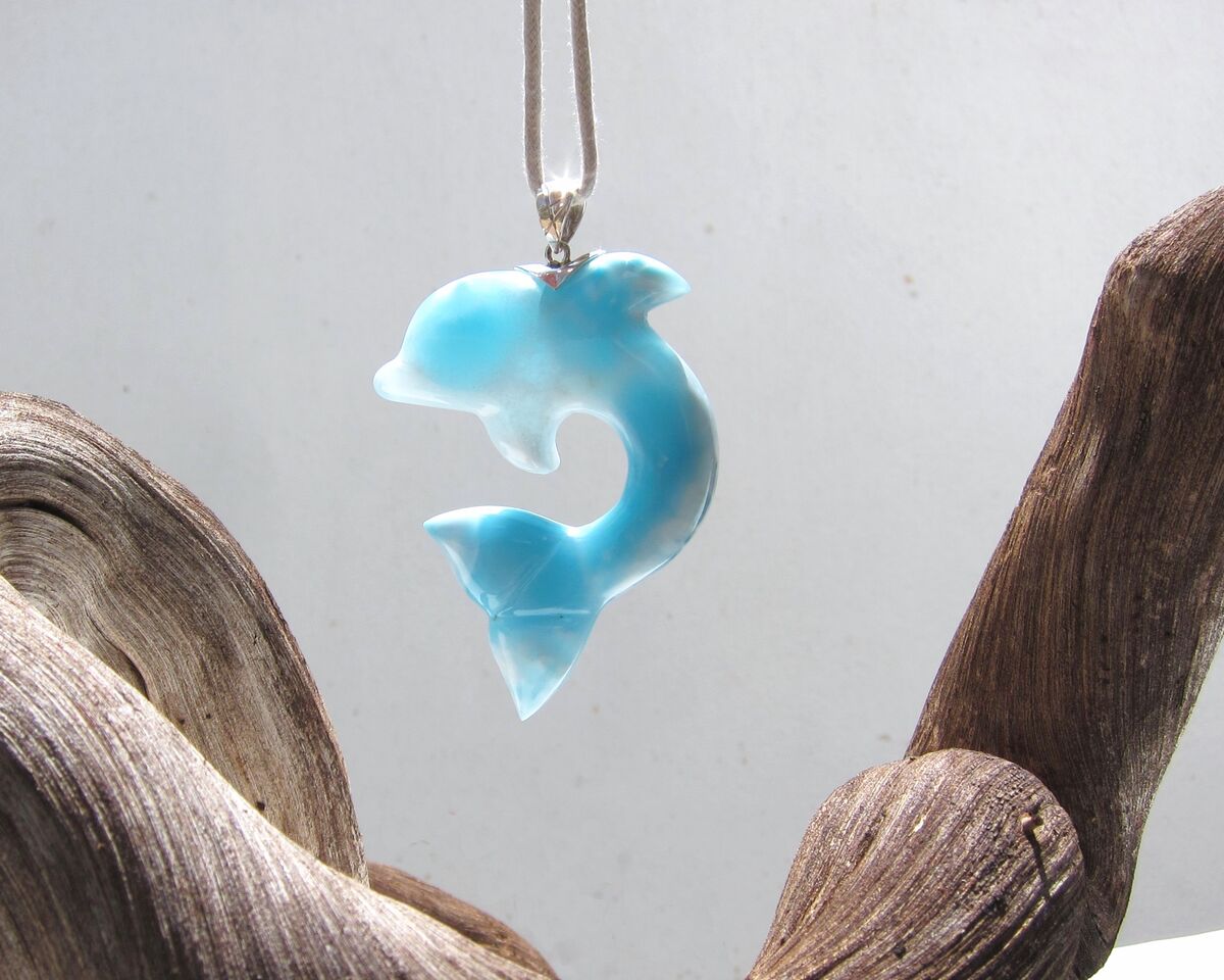 AAAA turtleback Larimar dolphin pendant, The Amazing Great Surfer - ET3704 - product images  of 