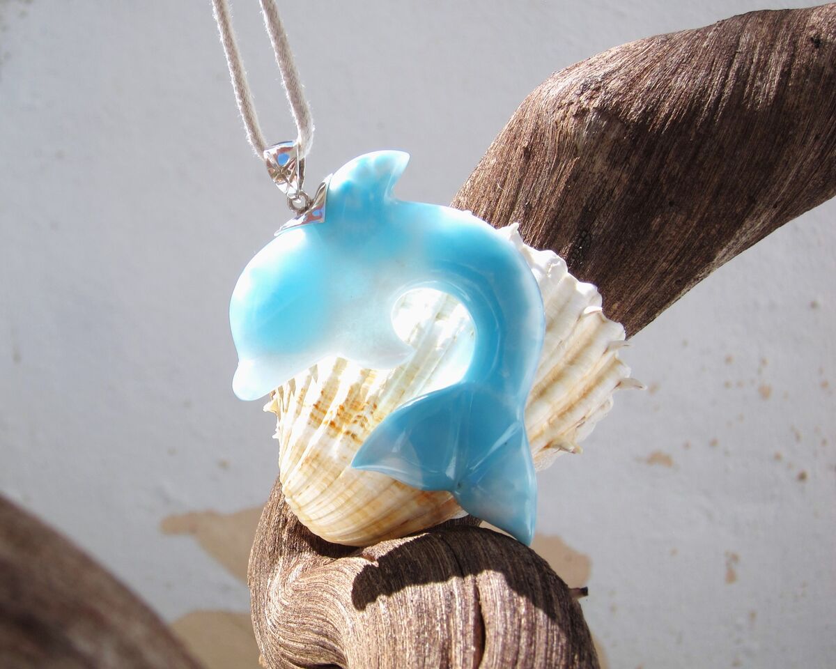 AAAA turtleback Larimar dolphin pendant, The Amazing Great Surfer - ET3704 - product images  of 