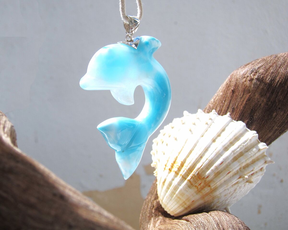 AAAA turtleback Larimar dolphin pendant, The Amazing Great Surfer - ET3704 - product images  of 