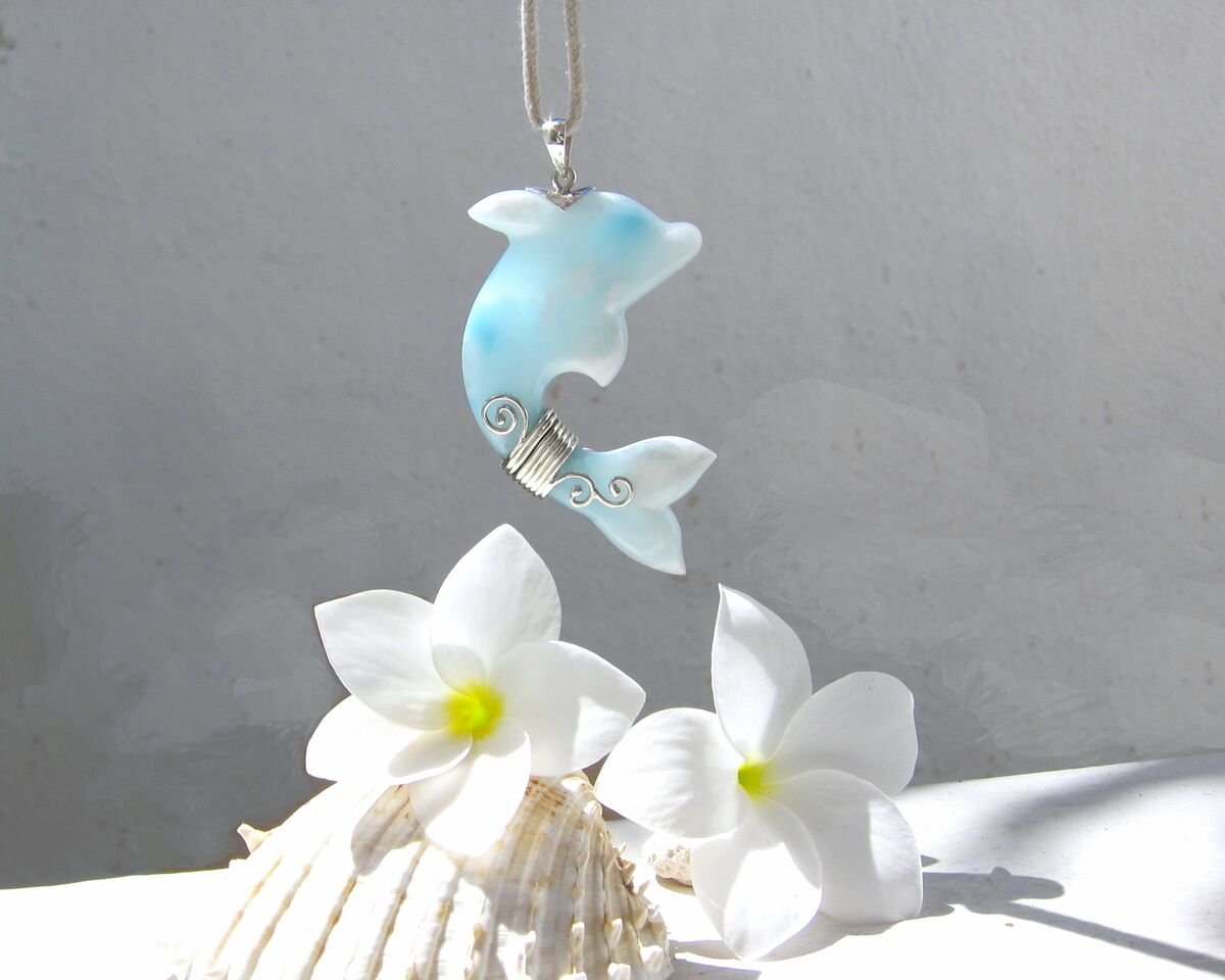 Unique Larimar dolphin pendant, Surfing the Sky - ET3705 - product images  of 