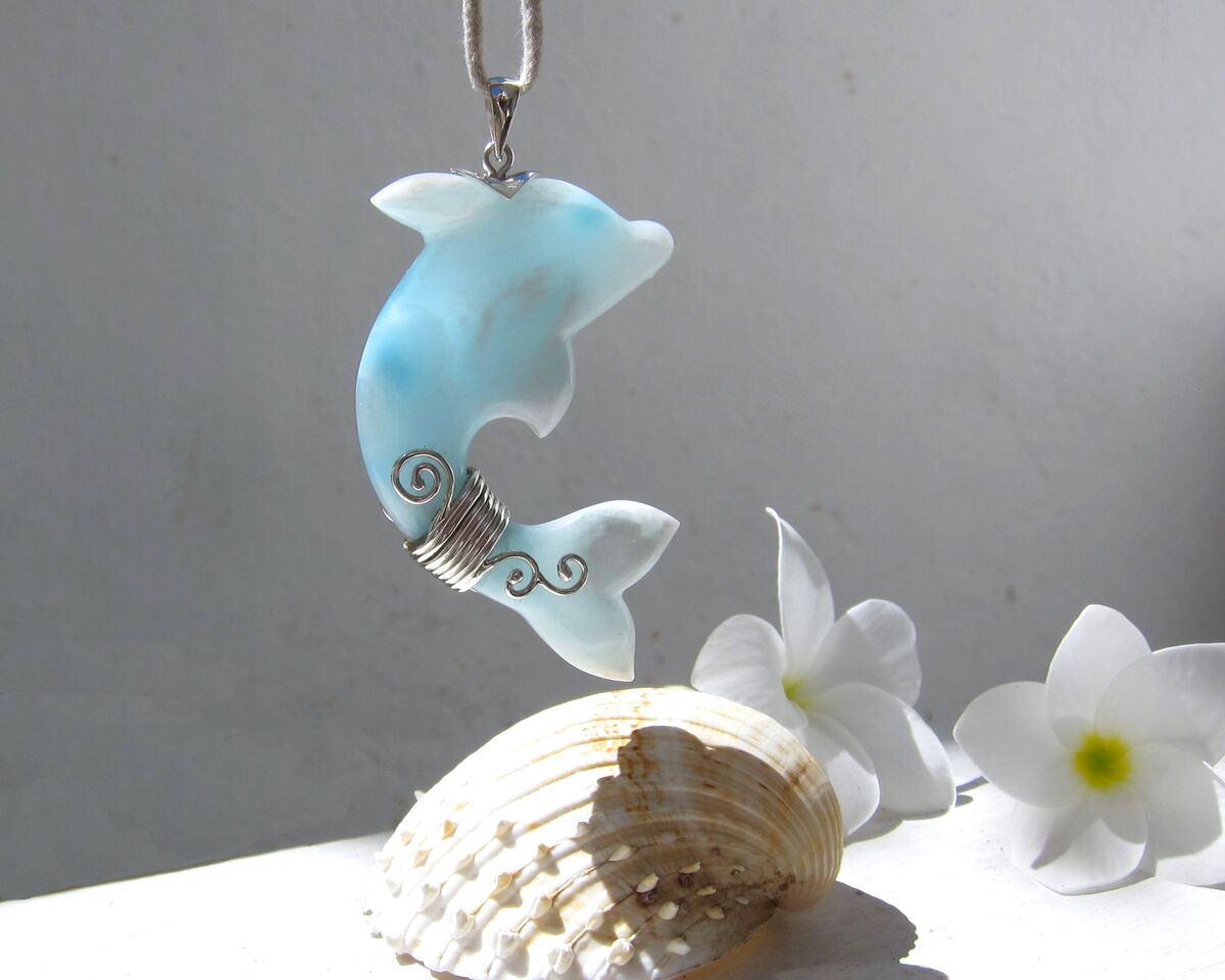 Unique Larimar dolphin pendant, Surfing the Sky - ET3705 - product images  of 