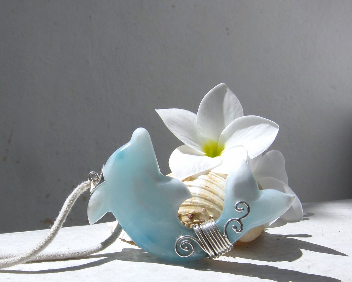 Unique Larimar dolphin pendant, Surfing the Sky - ET3705 - product images  of 