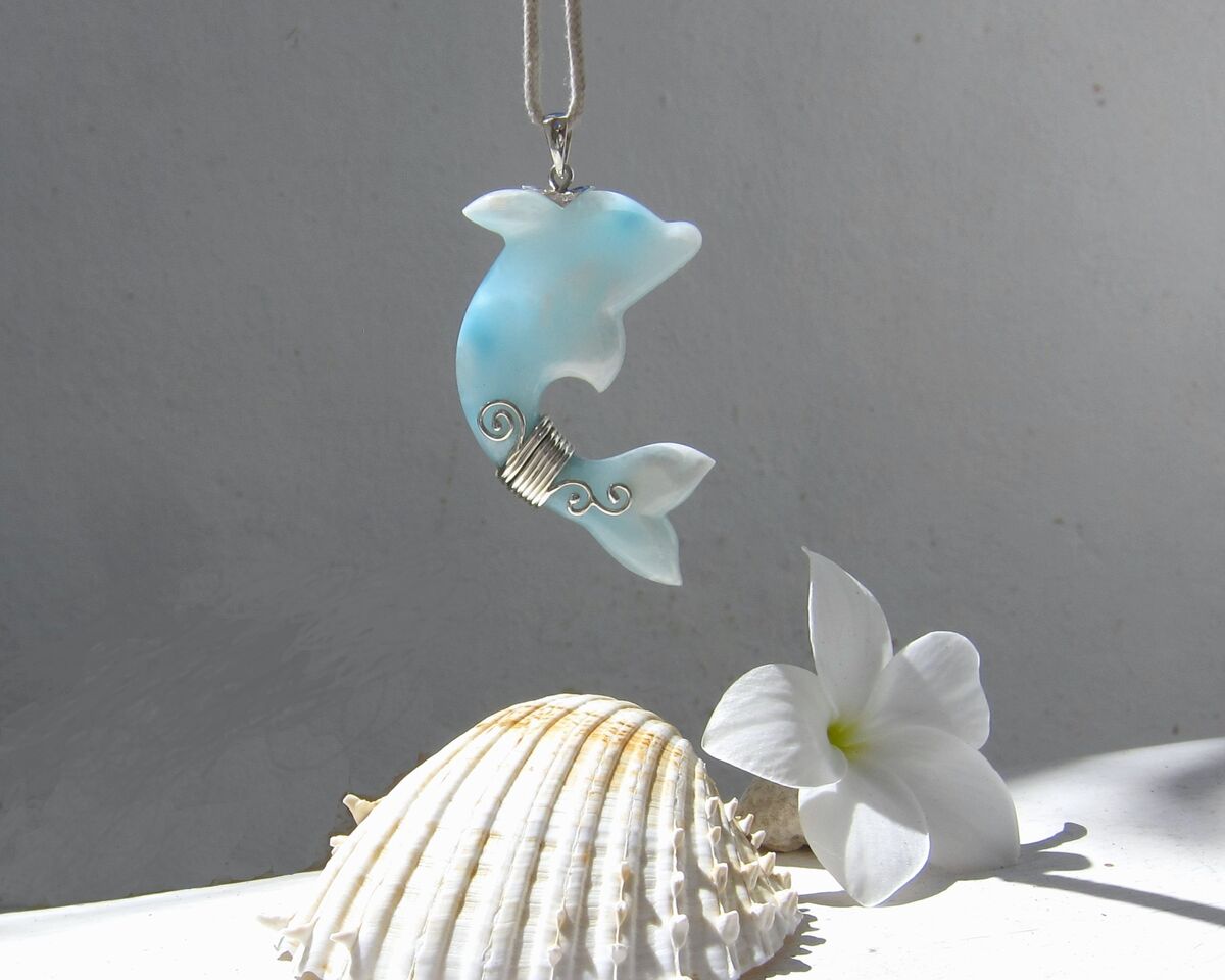 Unique Larimar dolphin pendant, Surfing the Sky - ET3705 - product images  of 