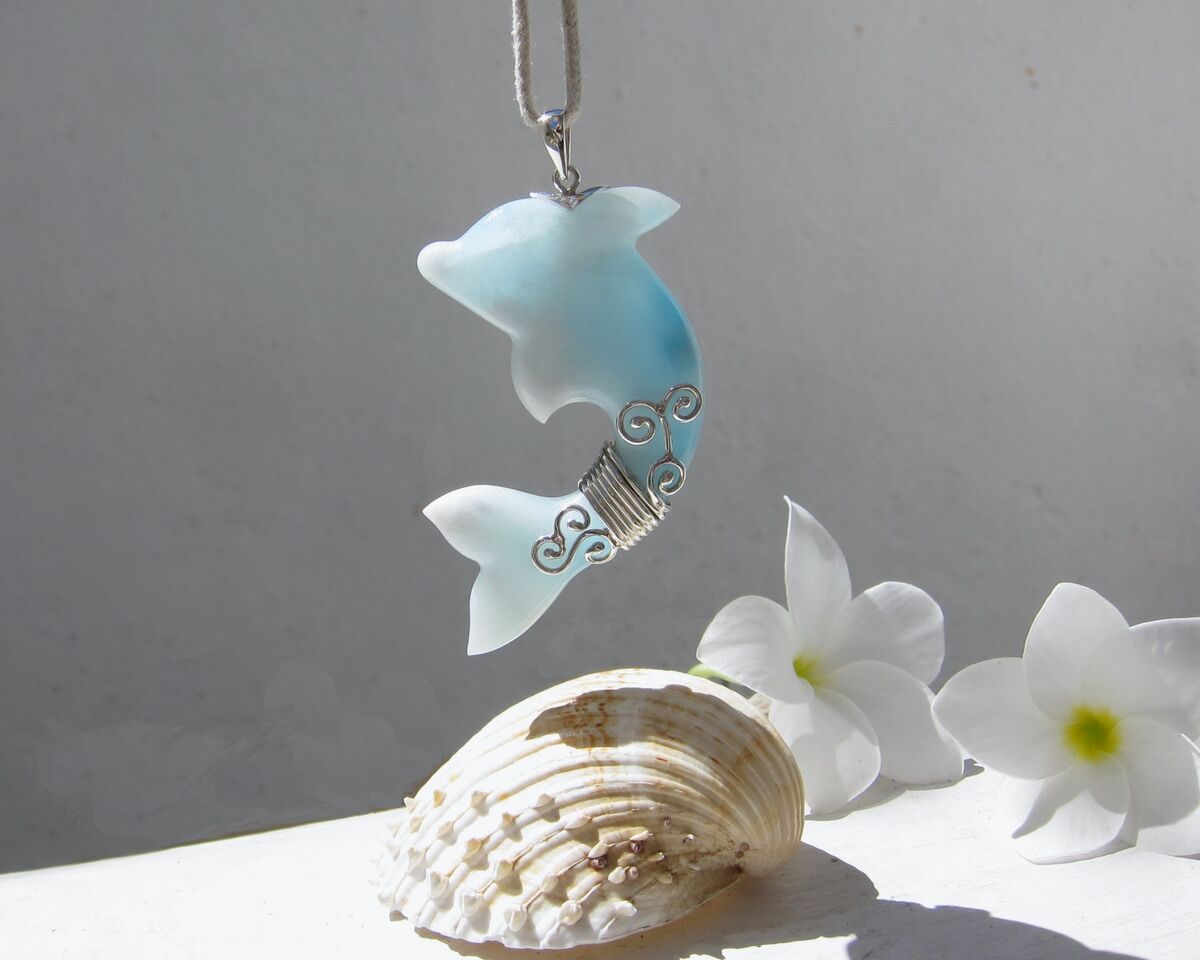 Unique Larimar dolphin pendant, Surfing the Sky - ET3705 - product images  of 