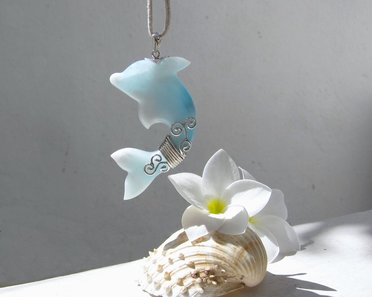 Unique Larimar dolphin pendant, Surfing the Sky - ET3705 - product images  of 