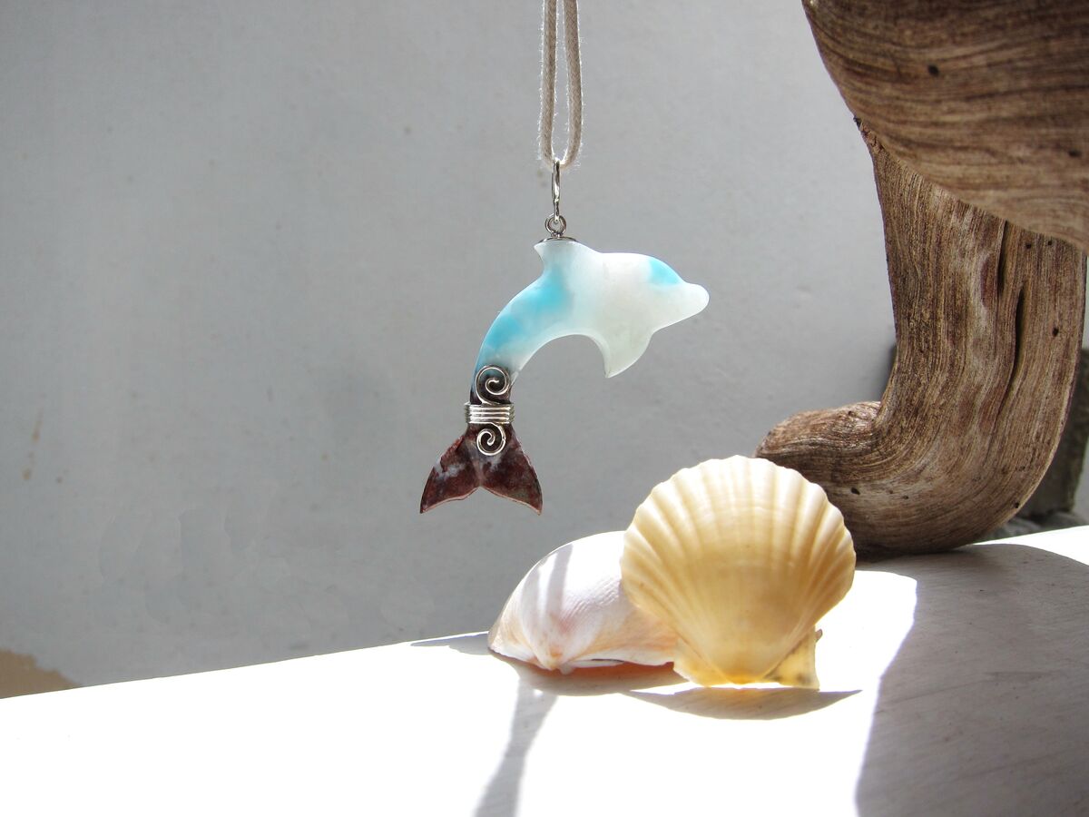 Multi-colors Larimar dolphin pendant , Reef Jumper - ET3706 - product images  of 