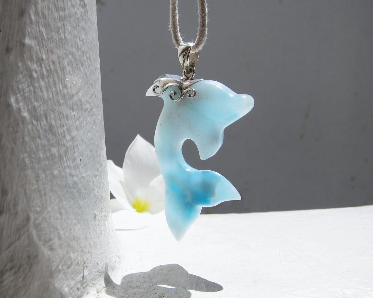 Crystal blue Larimar dolphin pendant, Dolphin in Paradise - ET3707 - product images  of 